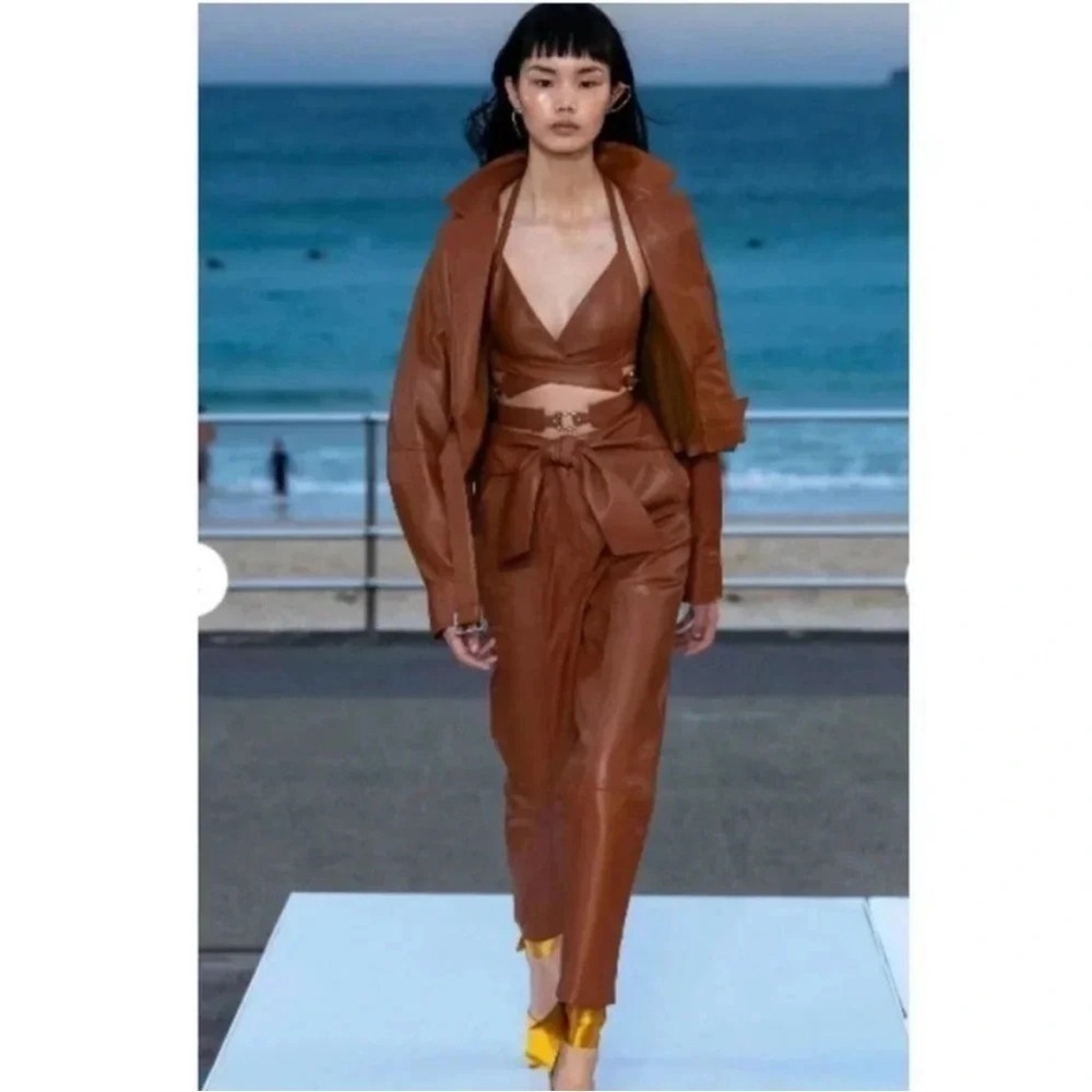 Jonathan Simkhai Tessa faux leather pants in dark mocha brown